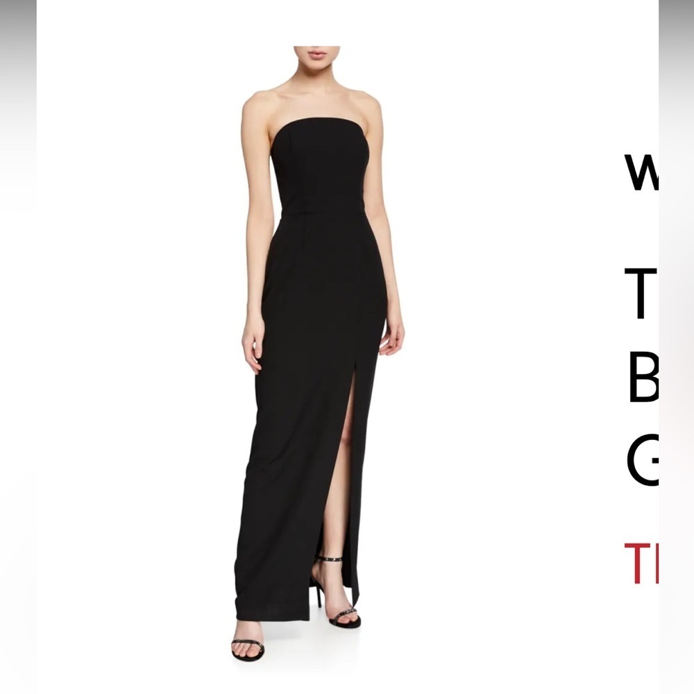 WAYF the Mills Strapless Bonded Bodice Column Gown Dress Maxi Long Thigh Slit